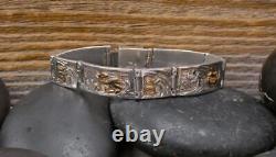 Vintage Navajo 12KGF Sterling Silver Story Link Bracelet Folk Art Indian Jewelry