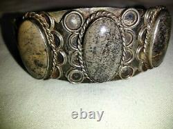 Vintage Navajo 1900's silver With 3 Stone Picture Jasper Cuff Bracelet