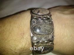 Vintage Navajo 1900's silver With 3 Stone Picture Jasper Cuff Bracelet