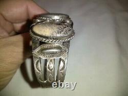 Vintage Navajo 1900's silver With 3 Stone Picture Jasper Cuff Bracelet