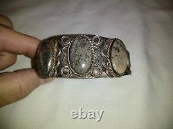 Vintage Navajo 1900's silver With 3 Stone Picture Jasper Cuff Bracelet