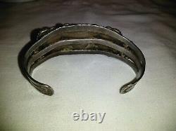 Vintage Navajo 1900's silver With 3 Stone Picture Jasper Cuff Bracelet