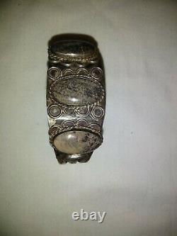 Vintage Navajo 1900's silver With 3 Stone Picture Jasper Cuff Bracelet