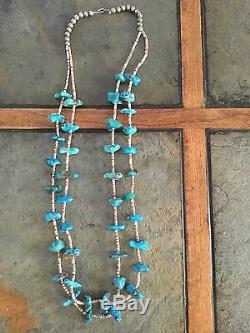 Vintage Navajo 2 Strand Turquoise And Heishi Bead Necklace