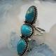 Vintage Navajo 3 Stone Blue Turquoise Long Ring Finger Sterling Silver 925 SZ 8