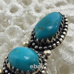 Vintage Navajo 3 Stone Blue Turquoise Long Ring Finger Sterling Silver 925 SZ 8