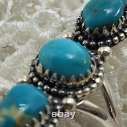 Vintage Navajo 3 Stone Blue Turquoise Long Ring Finger Sterling Silver 925 SZ 8