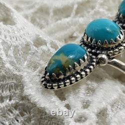 Vintage Navajo 3 Stone Blue Turquoise Long Ring Finger Sterling Silver 925 SZ 8