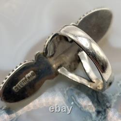 Vintage Navajo 3 Stone Blue Turquoise Long Ring Finger Sterling Silver 925 SZ 8