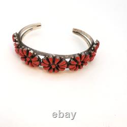 Vintage Navajo 5 Coral Clusters Silver 925 Bracelet Native American