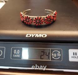 Vintage Navajo 5 Coral Clusters Silver 925 Bracelet Native American
