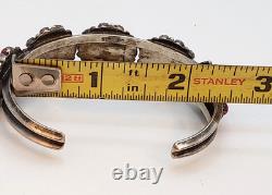 Vintage Navajo 5 Coral Clusters Silver 925 Bracelet Native American