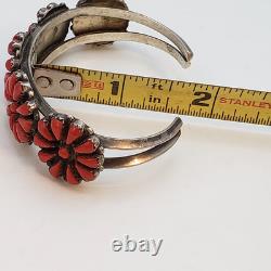Vintage Navajo 5 Coral Clusters Silver 925 Bracelet Native American