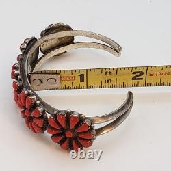 Vintage Navajo 5 Coral Clusters Silver 925 Bracelet Native American
