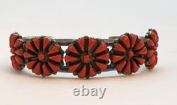 Vintage Navajo 5 Coral Clusters Silver 925 Bracelet Native American
