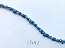 Vintage Navajo 950 Sterling Silver Denim Blue Turquoise Link Tennis Bracelet
