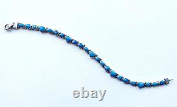 Vintage Navajo 950 Sterling Silver Denim Blue Turquoise Link Tennis Bracelet