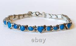 Vintage Navajo 950 Sterling Silver Denim Blue Turquoise Link Tennis Bracelet