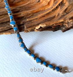 Vintage Navajo 950 Sterling Silver Denim Blue Turquoise Link Tennis Bracelet