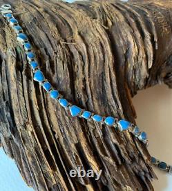 Vintage Navajo 950 Sterling Silver Denim Blue Turquoise Link Tennis Bracelet