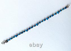 Vintage Navajo 950 Sterling Silver Denim Blue Turquoise Link Tennis Bracelet