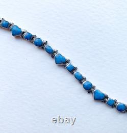 Vintage Navajo 950 Sterling Silver Denim Blue Turquoise Link Tennis Bracelet