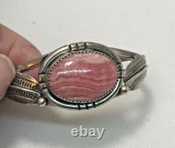 Vintage Navajo Alvin Boy Rhodochrosite & Sterling Cuff Bracelet