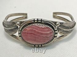 Vintage Navajo Alvin Boy Rhodochrosite & Sterling Cuff Bracelet