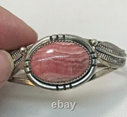 Vintage Navajo Alvin Boy Rhodochrosite & Sterling Cuff Bracelet