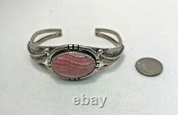 Vintage Navajo Alvin Boy Rhodochrosite & Sterling Cuff Bracelet