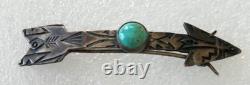 Vintage Navajo Arrow Pin 1940's Designed Sterling Silver & Round Turquoise