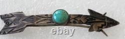 Vintage Navajo Arrow Pin 1940's Designed Sterling Silver & Round Turquoise