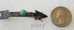 Vintage Navajo Arrow Pin 1940's Designed Sterling Silver & Round Turquoise