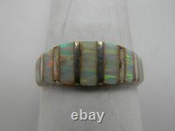 Vintage Navajo Authentic Sterling Silver 925 Channel Set Fire Opal Band Ring Sz7