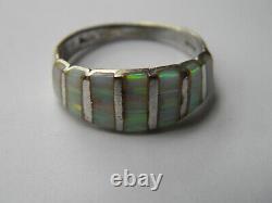 Vintage Navajo Authentic Sterling Silver 925 Channel Set Fire Opal Band Ring Sz7