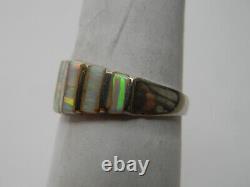 Vintage Navajo Authentic Sterling Silver 925 Channel Set Fire Opal Band Ring Sz7