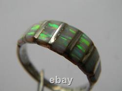 Vintage Navajo Authentic Sterling Silver 925 Channel Set Fire Opal Band Ring Sz7