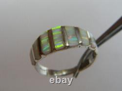 Vintage Navajo Authentic Sterling Silver 925 Channel Set Fire Opal Band Ring Sz7