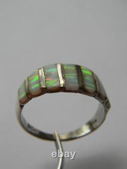 Vintage Navajo Authentic Sterling Silver 925 Channel Set Fire Opal Band Ring Sz7