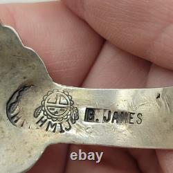 Vintage Navajo B. JAMES PEYOTE BIRD Turquoise Inlay Sterling Bracelet