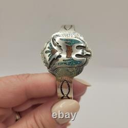 Vintage Navajo B. JAMES PEYOTE BIRD Turquoise Inlay Sterling Bracelet