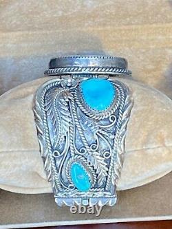 Vintage Navajo B. Nez Signed Filigree Sterling Silver & Turquoise Coin Bracelet