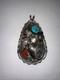 Vintage Navajo Bear Claw Pendant Sterling Silver with Turquoise & Coral