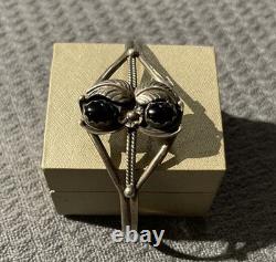 Vintage Navajo Black Onyx Twisted Detail Sterling Silver Cuff Bracelet! MZZ8