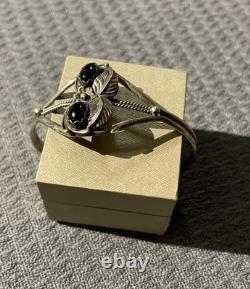 Vintage Navajo Black Onyx Twisted Detail Sterling Silver Cuff Bracelet! MZZ8