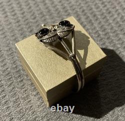 Vintage Navajo Black Onyx Twisted Detail Sterling Silver Cuff Bracelet! MZZ8