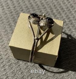 Vintage Navajo Black Onyx Twisted Detail Sterling Silver Cuff Bracelet! MZZ8