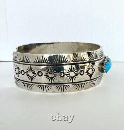 Vintage Navajo Blue Turquoise Row Sterling Silver Cuff Bracelet Signed 6#195