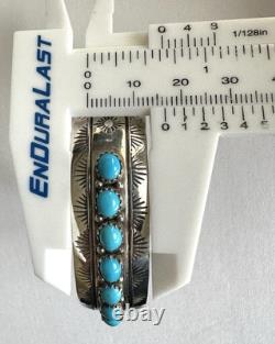 Vintage Navajo Blue Turquoise Row Sterling Silver Cuff Bracelet Signed 6#195