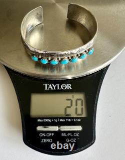Vintage Navajo Blue Turquoise Row Sterling Silver Cuff Bracelet Signed 6#195